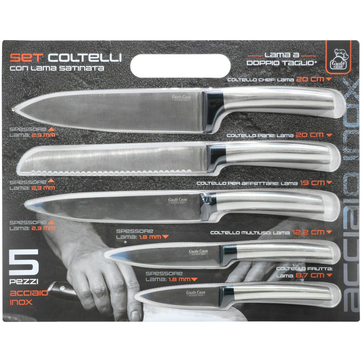 GUSTO CASA - Coltelli in acciaio inox con lama satinata set 5 pezzi